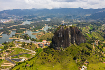 Aerial view landscape of the Rock of Guatape, Piedra Del Penol, Colombia.