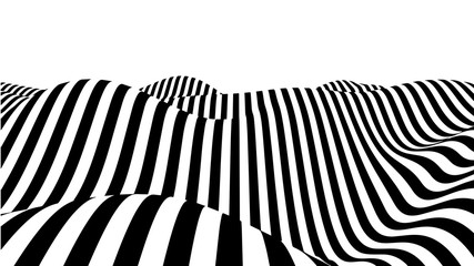 Poster - Abstract wave of white and black curved lines. Hallucination. Optical illusion. Twisted illustration. Futuristic background of lines. Dynamic wave. Vector.