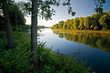 Early morning light on the shore of the Kankakee River in northern Illinois, USA.