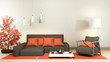 Interior mock up with black sofa and decoration japanese style on zen room. 3D rendering