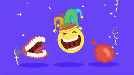 Poster - happy fools day card with crazy emoji and mouth laughing