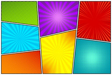 Cartoon Comic Backgrounds Set. Comics Book Colorful Poster With Halftone Elements. Retro Pop Art Style. Vector Illustration.