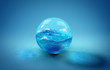 Beautiful background with a ball of water, sea and ocean. 3d illustration, 3d rendering.