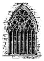 Sticker - Tracery, interior,  vintage engraving.