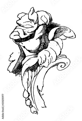 Fotografía Cherub face as a part of a frame, vintage engraving.