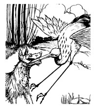 Aesop, The Wolf And The Crane, Vintage Illustration