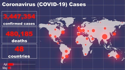 confirmed coronavirus statistics infographic with area map and death rates