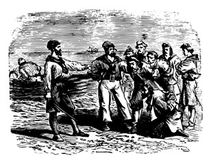 Canvas Print - The mutineers ill treating their prisoners, vintage illustration