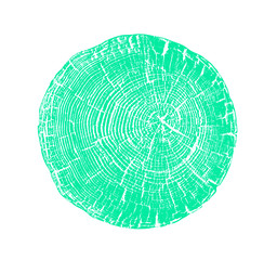 Wall Mural - vector wood texture of cracked rings pattern from a felled tree. blue green wooden stump isolated on