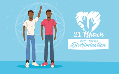 Poster - stop racism international day poster with afro men couple