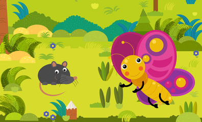 cartoon scene with different european animals in the forest illustration