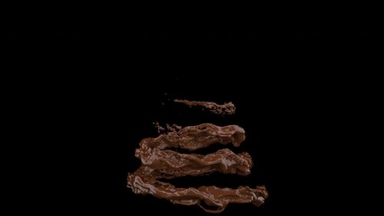 Wall Mural - close up chocolate movement follow tree shape on black background. 3d animation, 4k. include alpha c