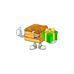 Poster - Cheerful baklava cartoon character holding a gift box