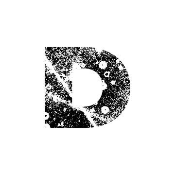 Painted letter D. Grunge alphabet font. Abstract handmade sans serif typeface. Distress textured abc. Ink splatter surface trace. Vector stock illustration EPS 10. Isolated on white.