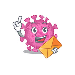 Poster - Cute face corona virus organic mascot design with envelope