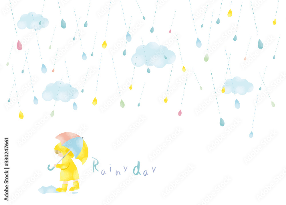 雨 かわいい 雫 雨粒 粒 雨天 梅雨 6月 7月 天気 小雨 水彩 しずく 水 フレーム 枠 Air Wall Mural A Okaka08
