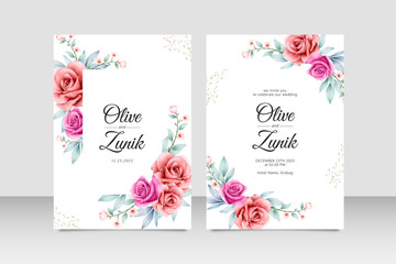 Poster - Beautiful floral bouquet watercolor of wedding invitation template