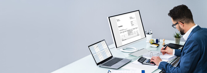 Poster - Accountant Making Invoice On Computer