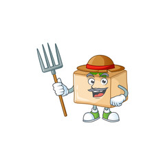 Wall Mural - Basbousa in Farmer mascot design with hat and pitchfork