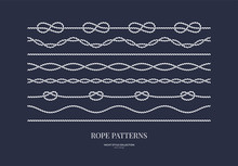 Set Of Nautical Rope Seamless Patterns. Yacht Style Design. Vintage Decorative Elements. Template For Prints, Cards, Fabrics, Covers, Flyers, Menus, Banners, Posters And Placard. Vector Illustration.
