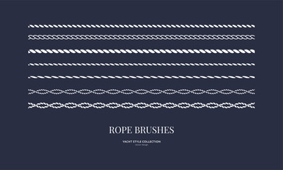 Nautical rope brushes set. Seamless pattern. Yacht style design. Vintage decorative elements. Template for prints, cards, fabrics, covers, menus, banners, posters and placard. Vector illustration. 