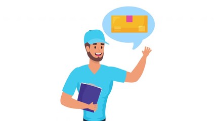 Sticker - logistic service worker lifting checklist and envelope in bubble