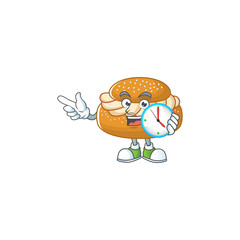 Poster - cartoon character style of cheerful semla with clock