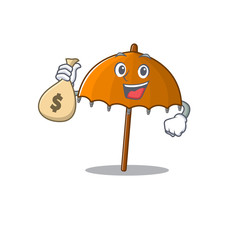 Canvas Print - Smiley rich orange umbrella cartoon character bring money bags