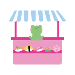 Wall Mural - cute little frog in sweet pastry kiosk