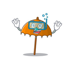 Wall Mural - A cartoon picture featuring orange umbrella wearing Diving glasses