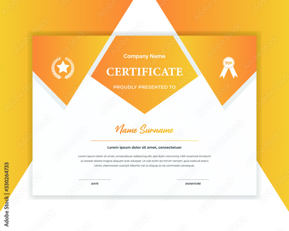 Orange gradient certificate template with luxury badge and modern shape ...