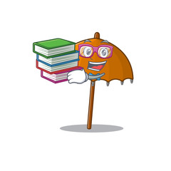 Wall Mural - A diligent student in orange umbrella mascot design with book