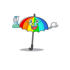 Sticker - Smart Professor of rainbow umbrella mascot design holding a glass tube