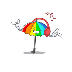 Sticker - enjoying music rainbow umbrella cartoon mascot design