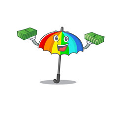 Sticker - happy face rainbow umbrella character having money on hands