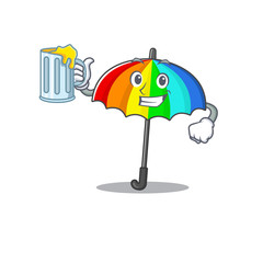 Poster - Cheerful rainbow umbrella mascot design with a glass of beer