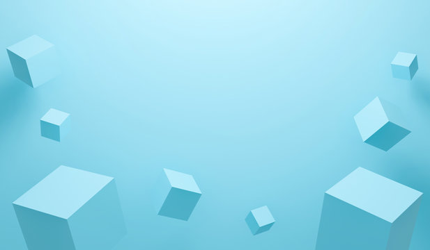 Abstract 3d cubes background texture with geometric shapes pattern. Art 3d blocks on blue background for display on website. Empty showcase for advertising. 3d rendering interior. Minimalist design.