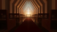 Interior Of Modern Minimalistic Chapel Or Church During A Night. 4k HD