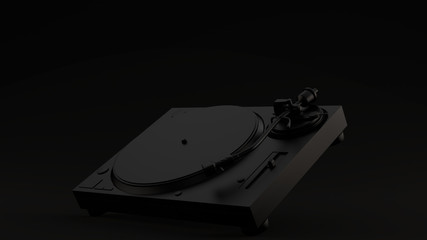 Wall Mural - Black Vintage Turntable Record Player Angled Black Background 3d illustration 3d render	