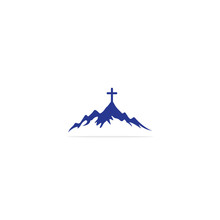 Church Logo Designs With Mountain, Minimalist Logo. People Church Vector Logo Design Template. Church And Christian Organization Logo.	