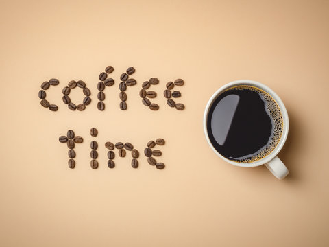 Roasted coffee beans arranged in letters