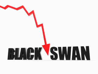 Poster - Black Swan Event text word and red crashing arrow, conceptual background 3D render