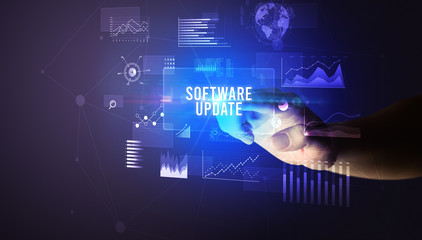 Poster - Hand touching SOFTWARE UPDATE inscription, new business technology concept