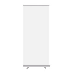 Wall Mural - White blank roll-up banner stand, vector mockup. Vertical roller exhibition display. Template for design