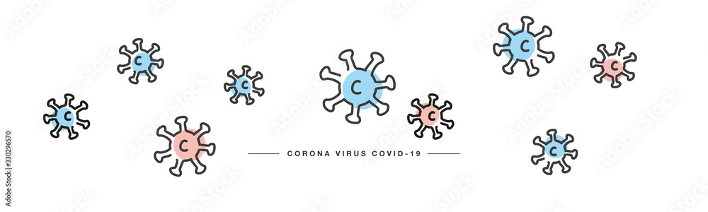 Corona virus line design colorful viruses draw white isolated background banner - obrazy, fototapety, plakaty 