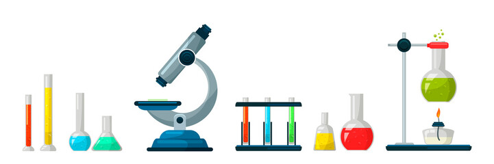 Chemical lab equipment flat vector illustration