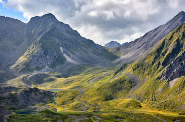 alpine tundra and lakes at head of siberian river