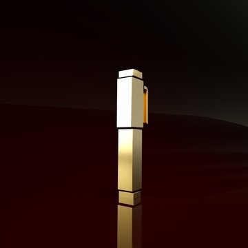 Gold Pen icon isolated on brown background. Minimalism concept. 3d illustration 3D render
