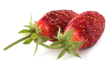 Two strawberries isolated on white