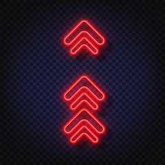 Poster - Swipe up neon sign. Glowing neon arrow pointer isolated. Realistic glowing Bright neon arrow. Shining and glowing neon effect.